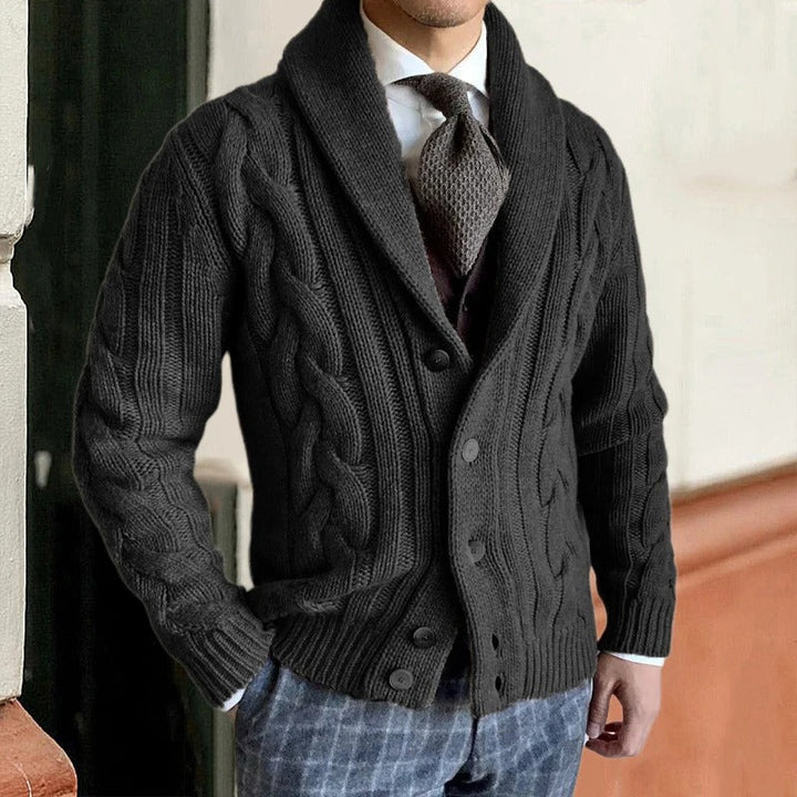 Cable-knit Cardigan with Shawl Collar for Men