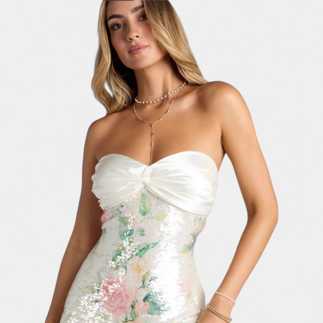 Strapless party dress with floral details for women