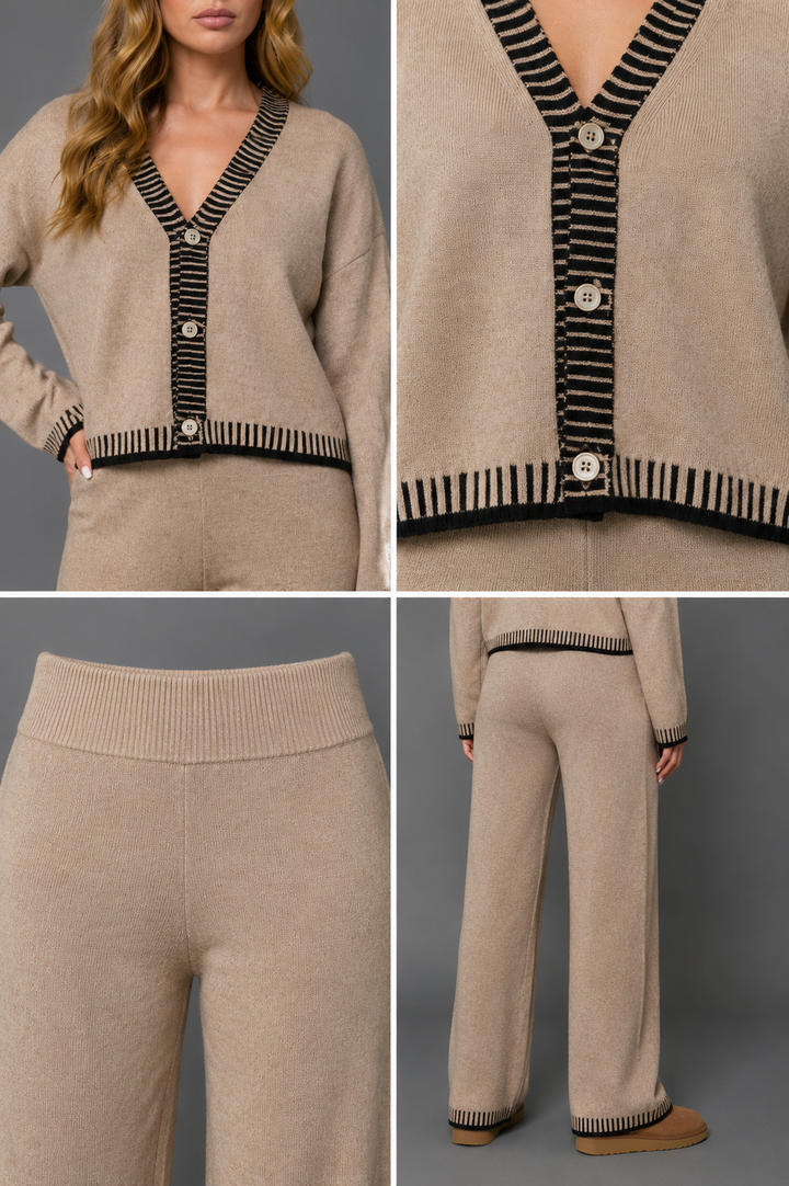 Women's Knit Set with Cardigan and Wide-Leg Pants
