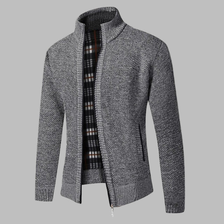 Men’s Zip-Up Cardigan with Stand-Up Collar