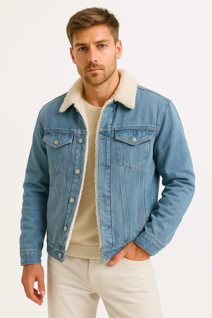 Men’s denim jacket with sherpa lining