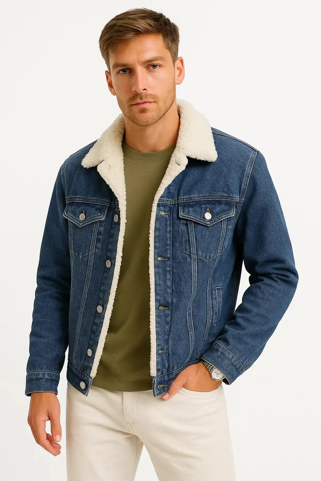 Men’s denim jacket with sherpa lining