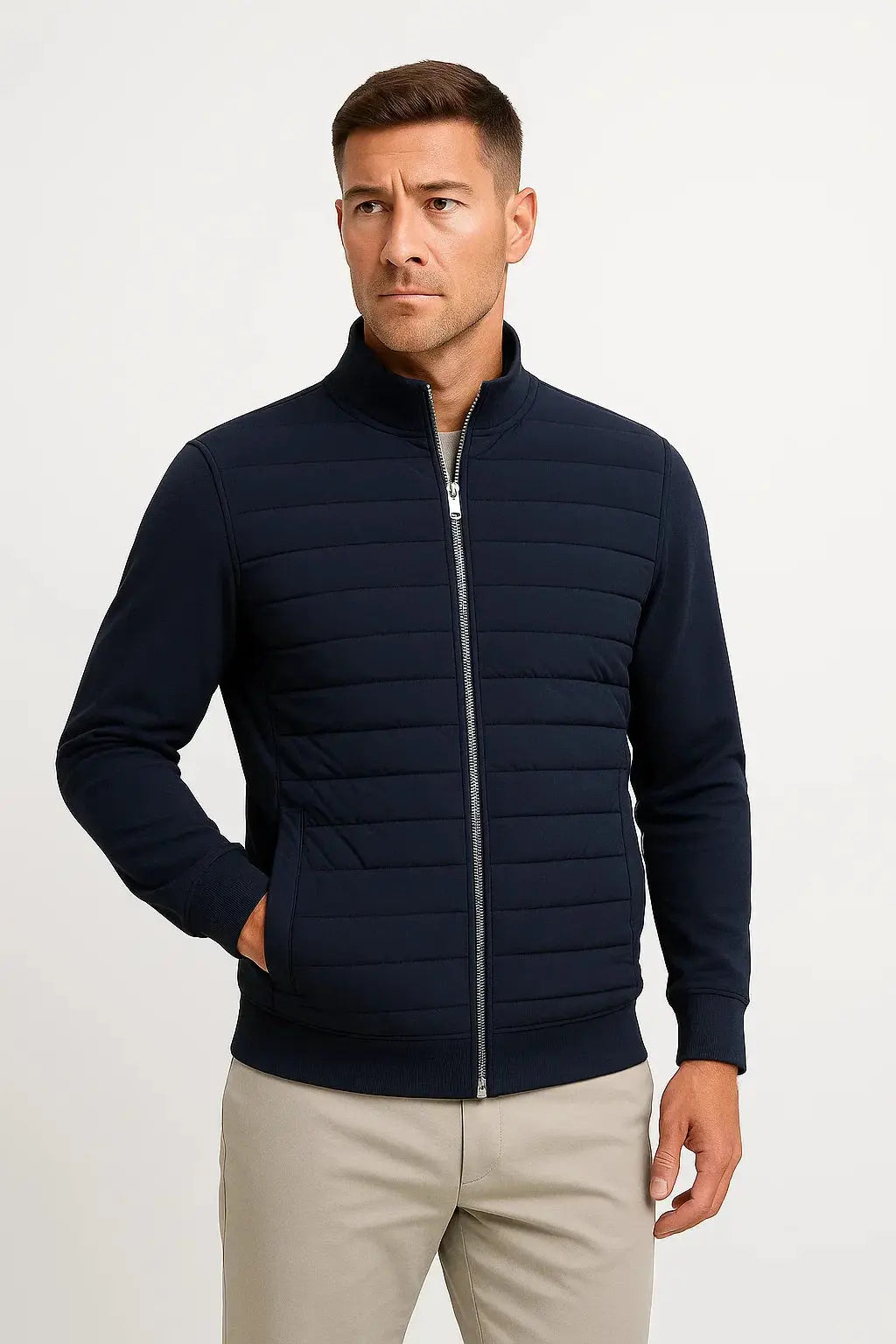 Men’s quilted jacket with knitted sleeves