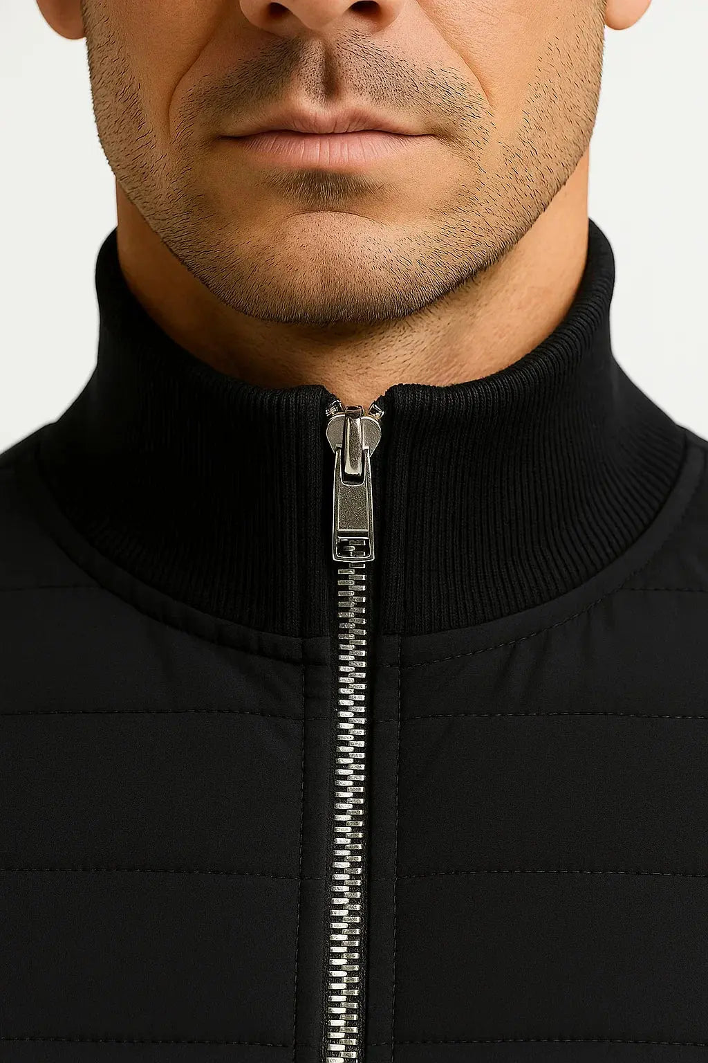 Men’s quilted jacket with knitted sleeves