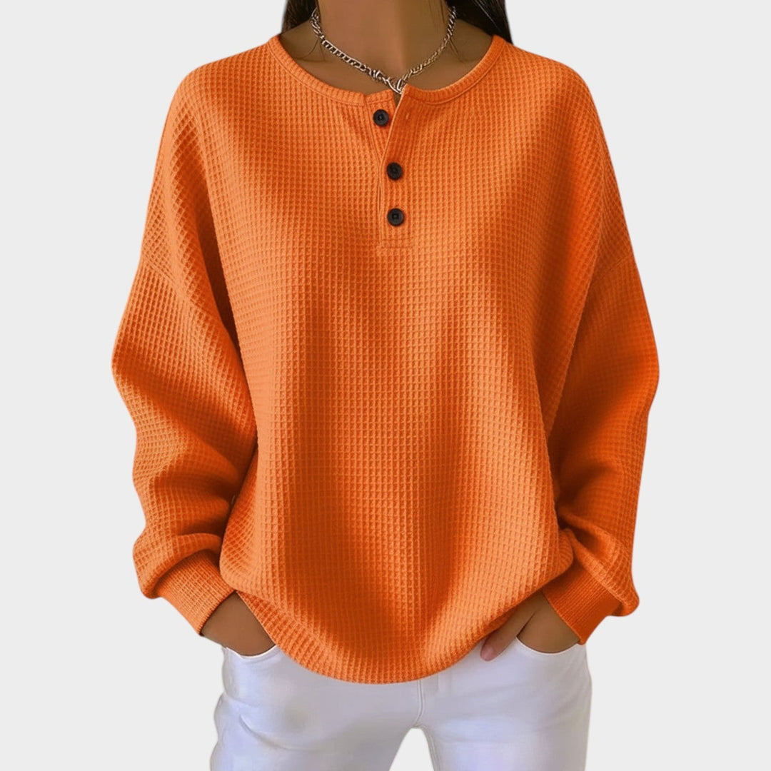 Women's Knitted Sweatshirt Textured Henley Button Detail