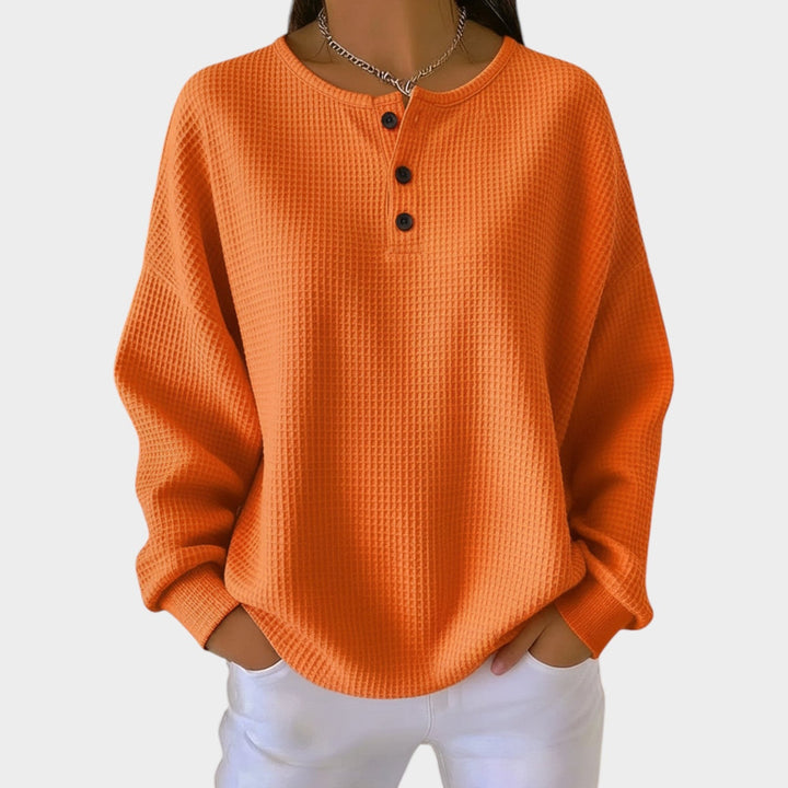 Women's Knitted Sweatshirt Textured Henley Button Detail
