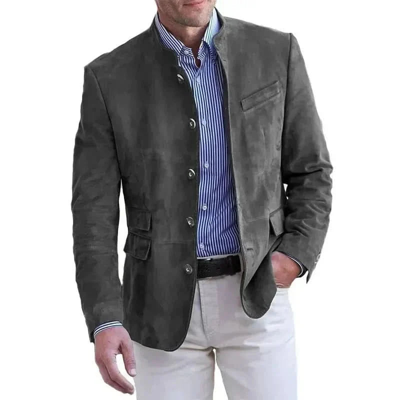 Herreblazer med opretstående krave og fem knapper