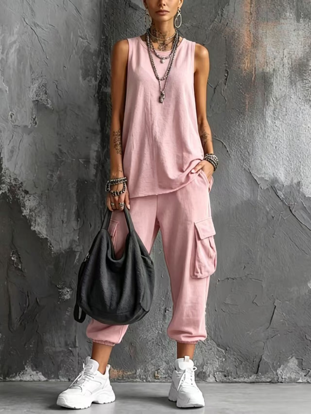 Casual Set with Vest and Cargo Joggers for Women