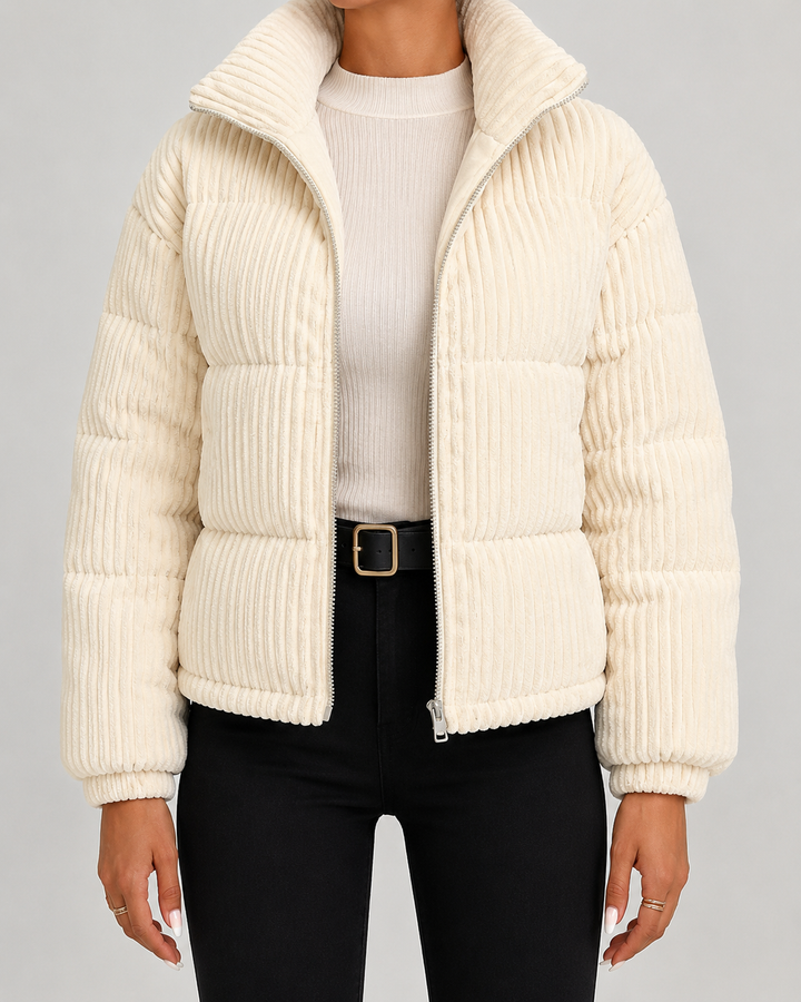 Quilted Velvet Winter Jacket with High Collar for Women