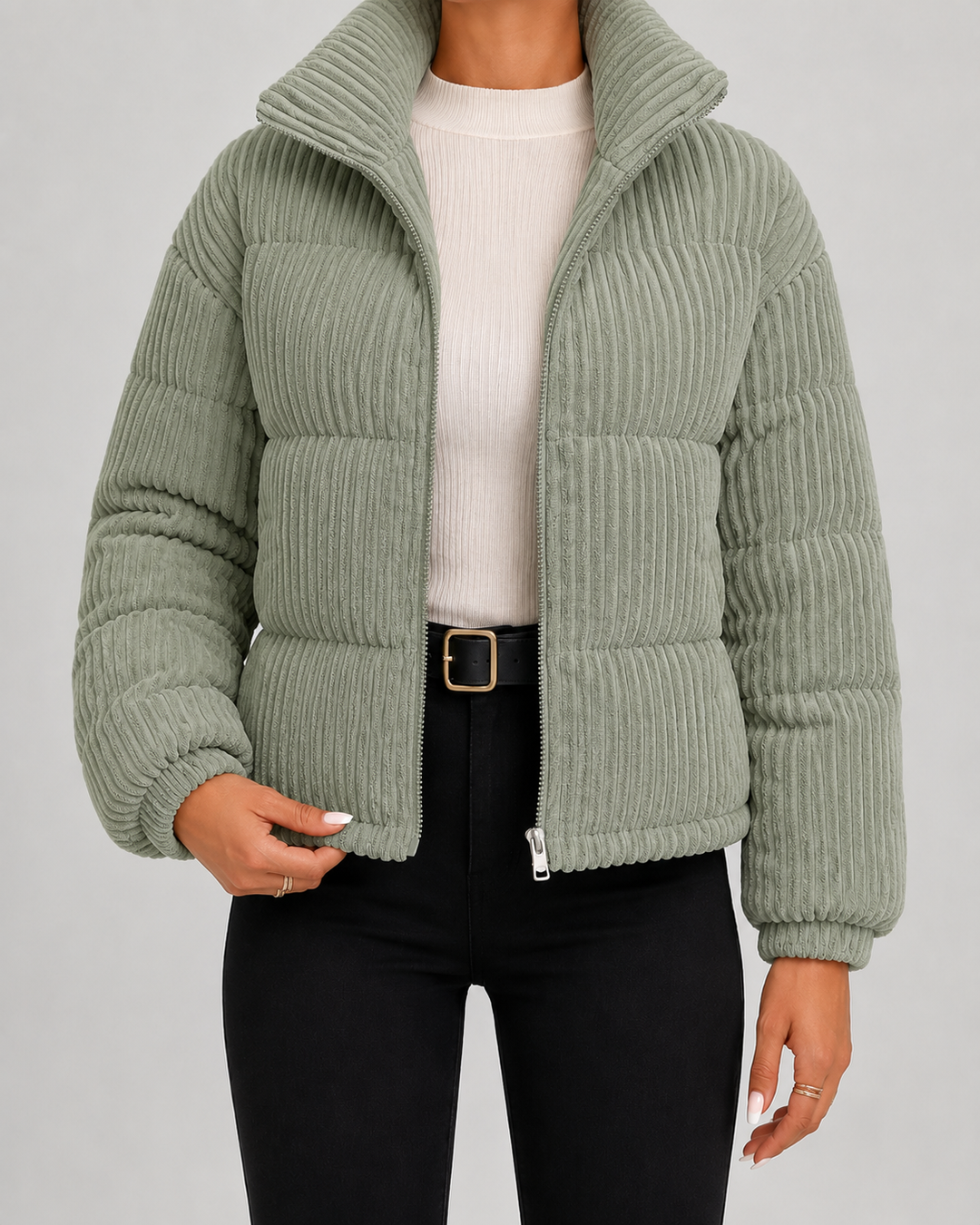 Quilted Velvet Winter Jacket with High Collar for Women