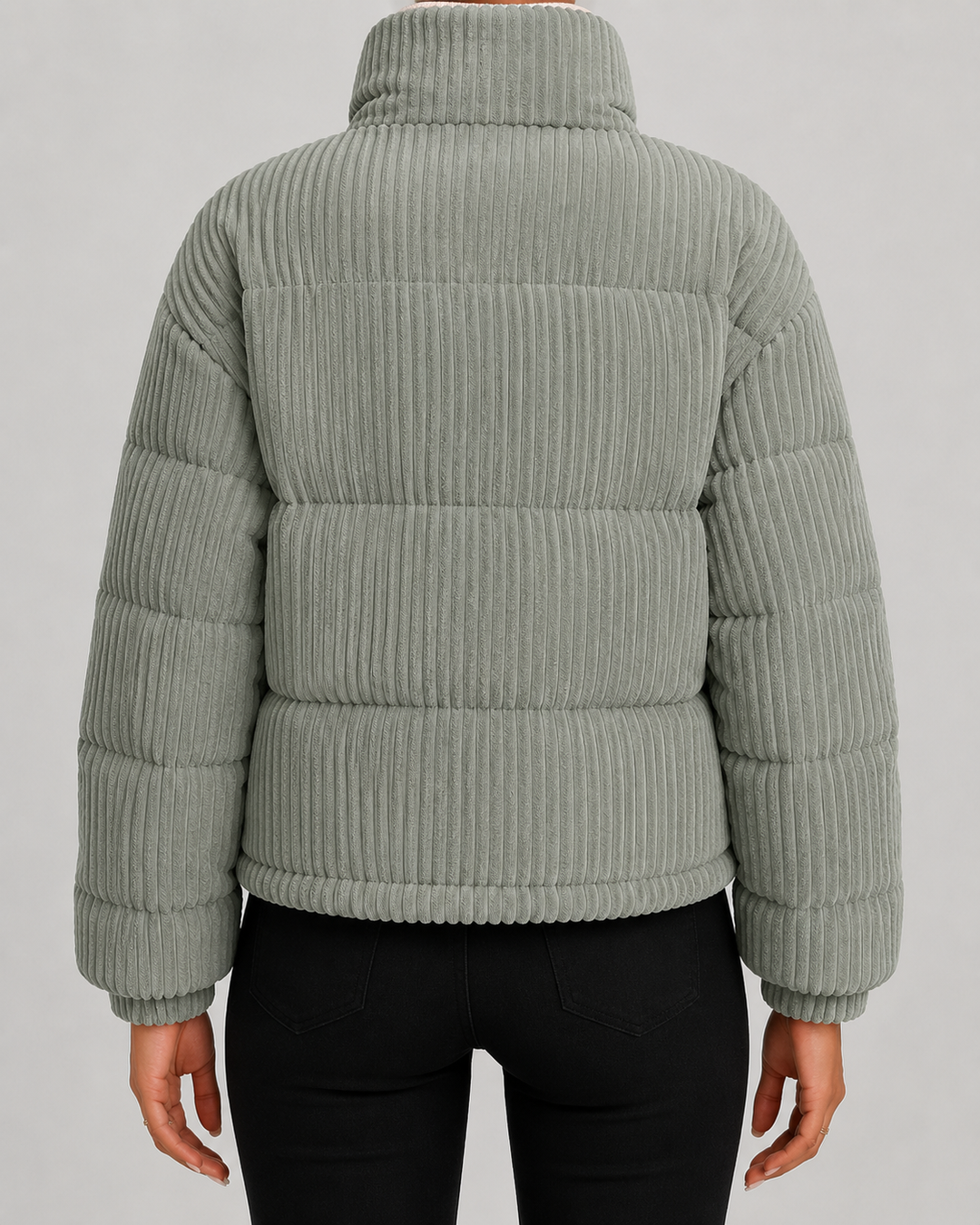 Quilted Velvet Winter Jacket with High Collar for Women