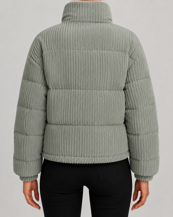 Quilted Velvet Winter Jacket with High Collar for Women