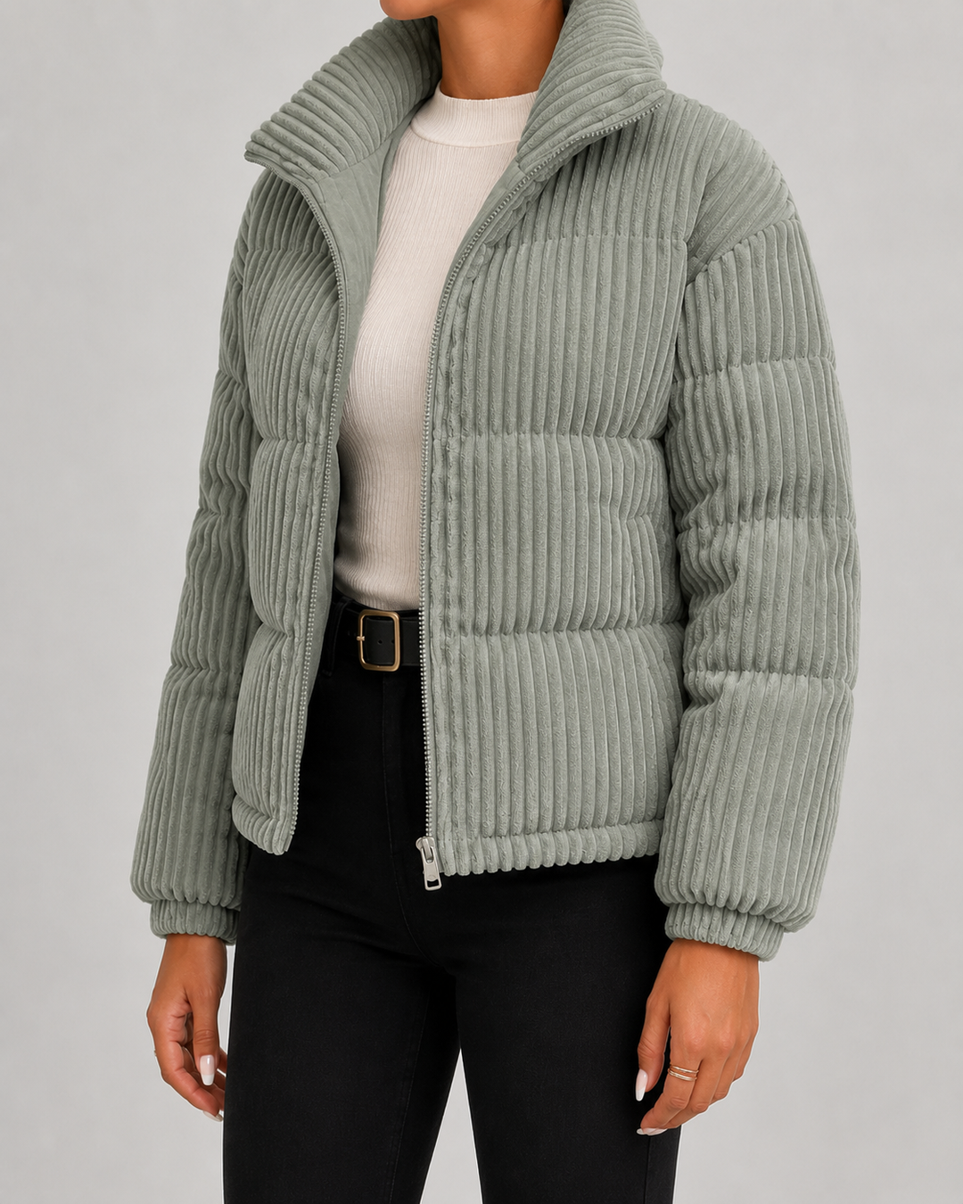 Quilted Velvet Winter Jacket with High Collar for Women