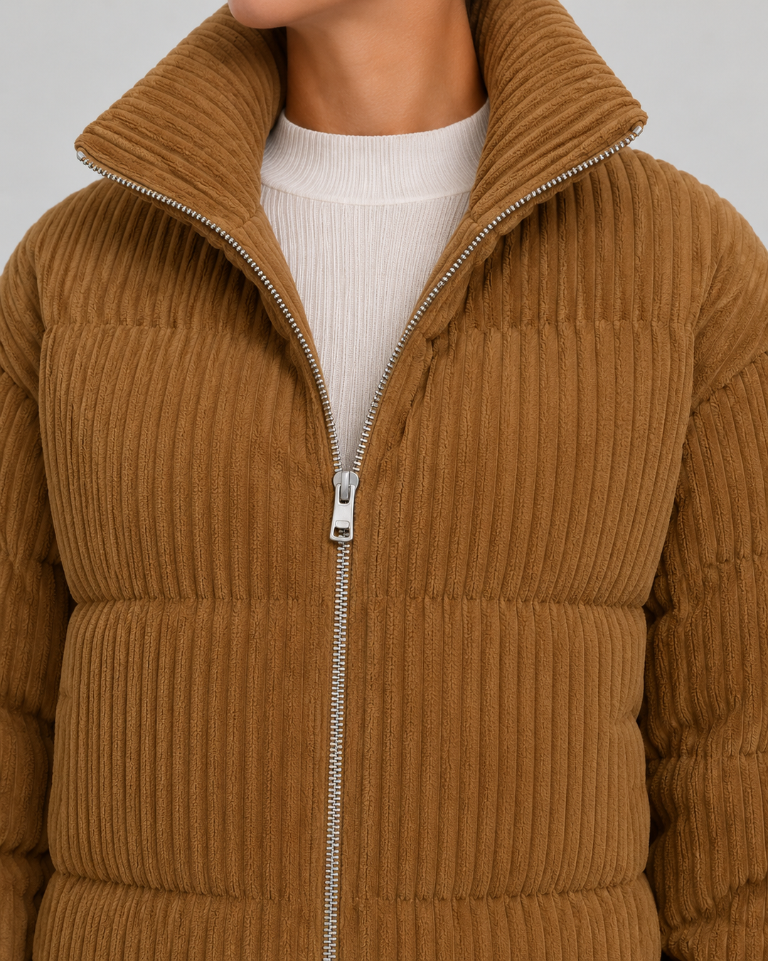 Quilted Velvet Winter Jacket with High Collar for Women