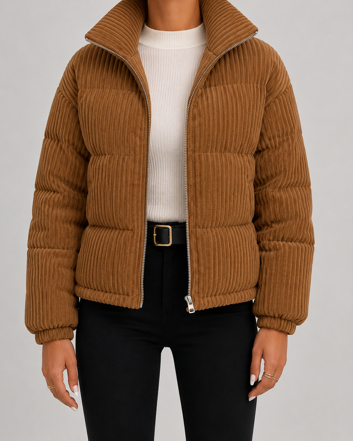 Quilted Velvet Winter Jacket with High Collar for Women