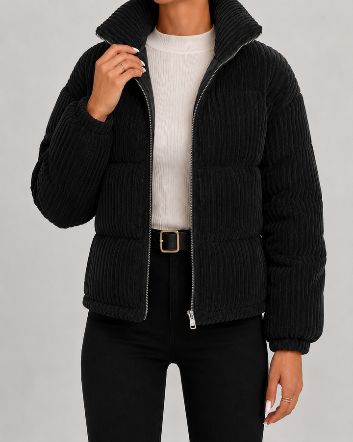 Quilted Velvet Winter Jacket with High Collar for Women