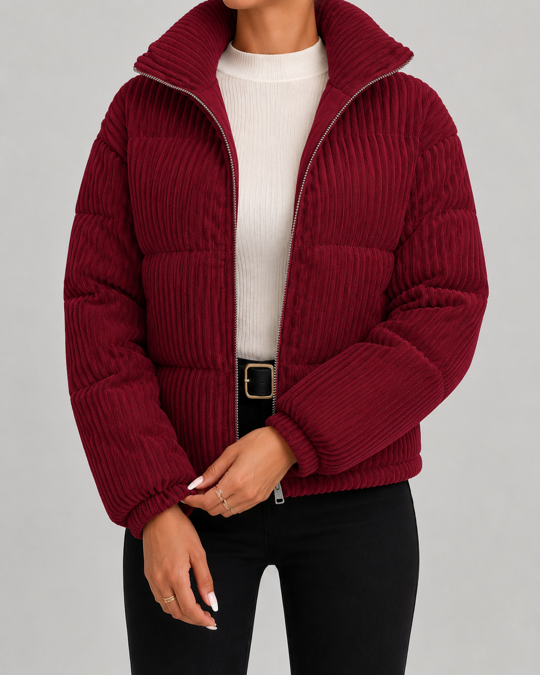 Quilted Velvet Winter Jacket with High Collar for Women