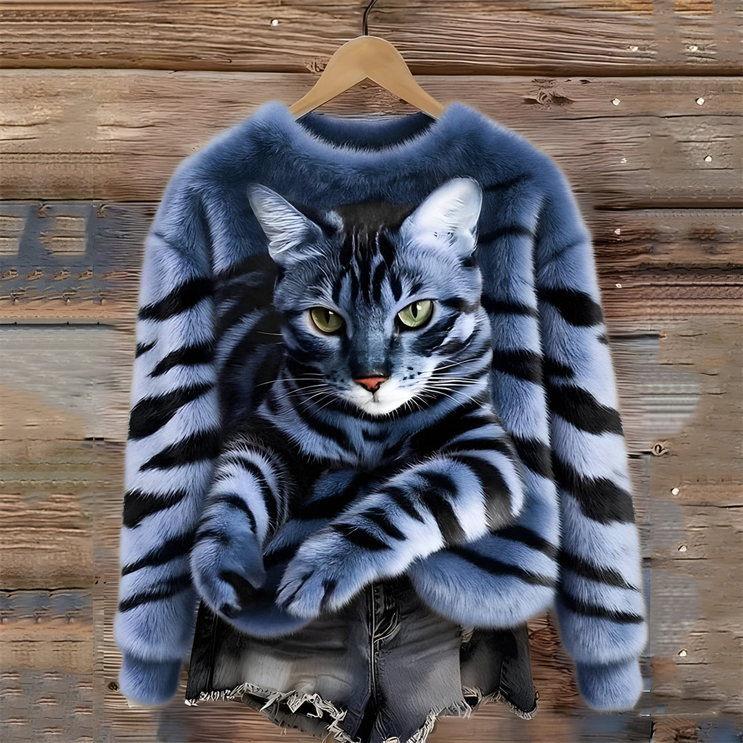 Sweater med Katteprint til Kvinder