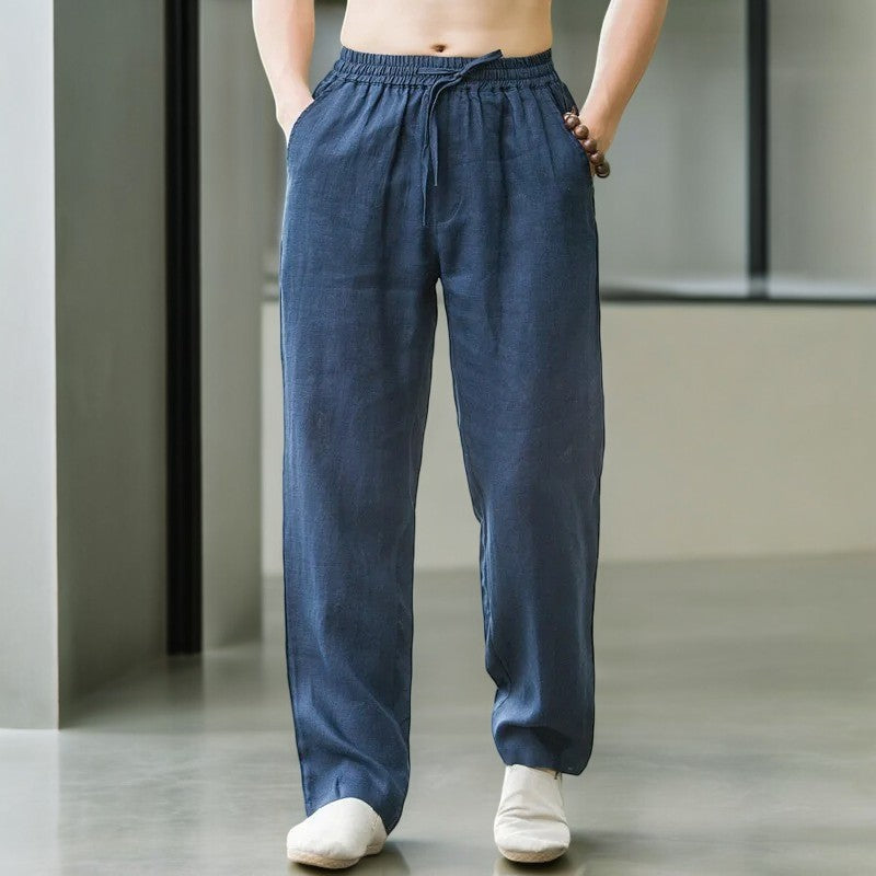 Women's Relaxed Linen Trousers with Elastic Waist