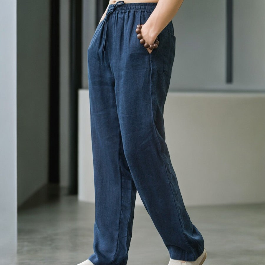 Women's Relaxed Linen Trousers with Elastic Waist