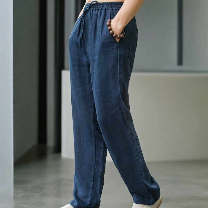 Women's Relaxed Linen Trousers with Elastic Waist