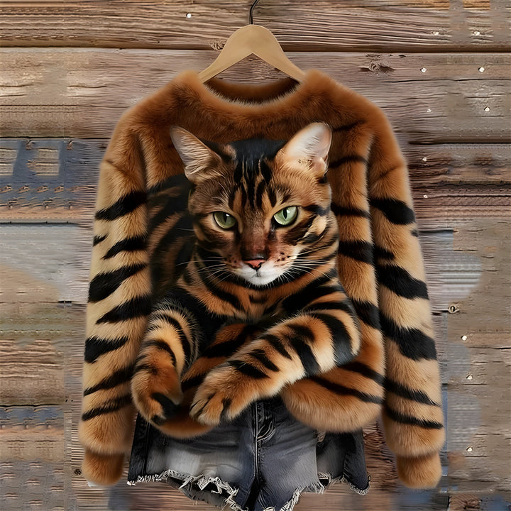 Sweater med Katteprint til Kvinder
