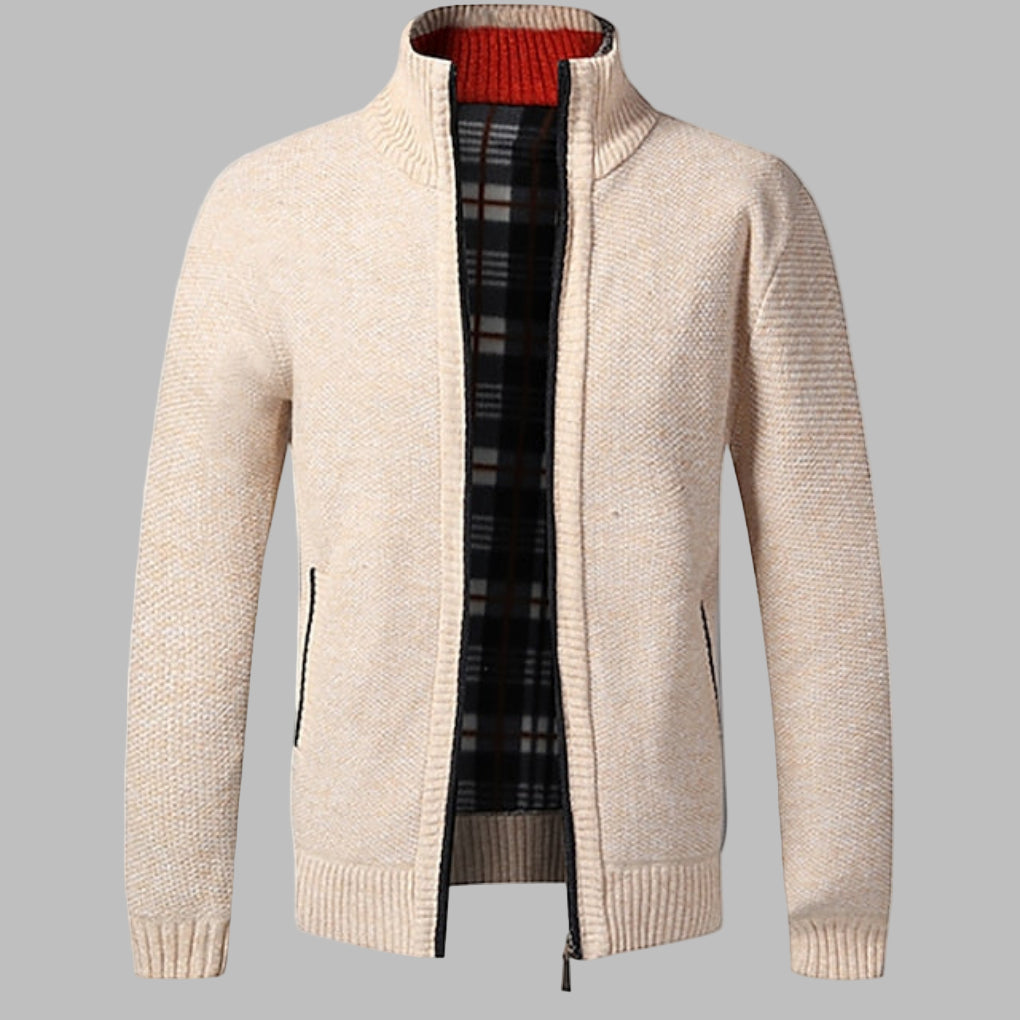 Men’s Zip-Up Cardigan with Stand-Up Collar