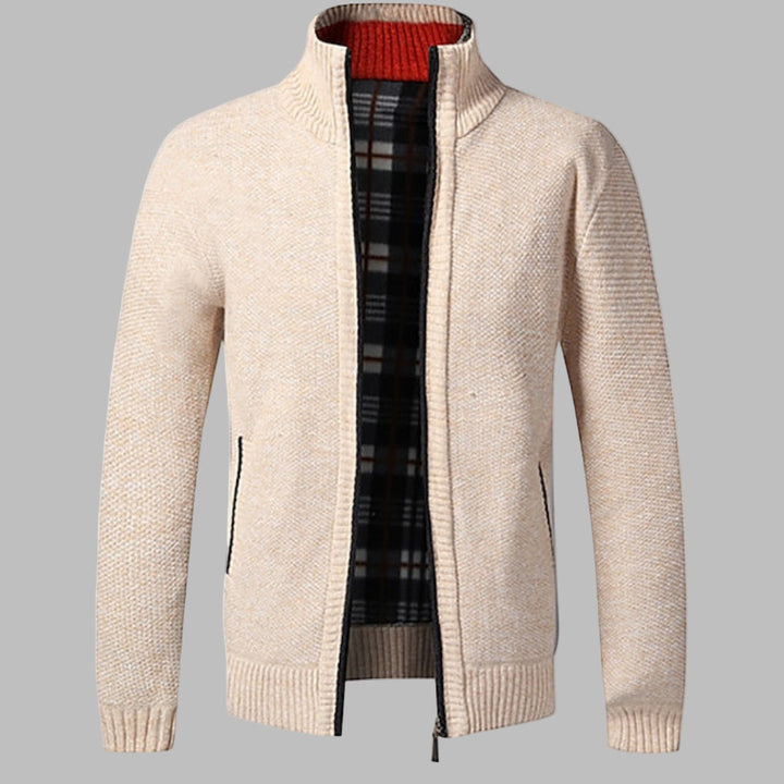 Men’s Zip-Up Cardigan with Stand-Up Collar