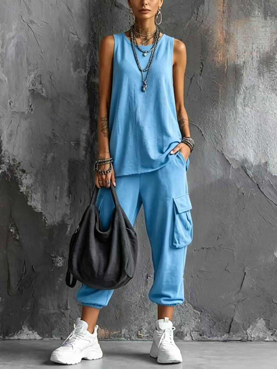 Casual Set with Vest and Cargo Joggers for Women