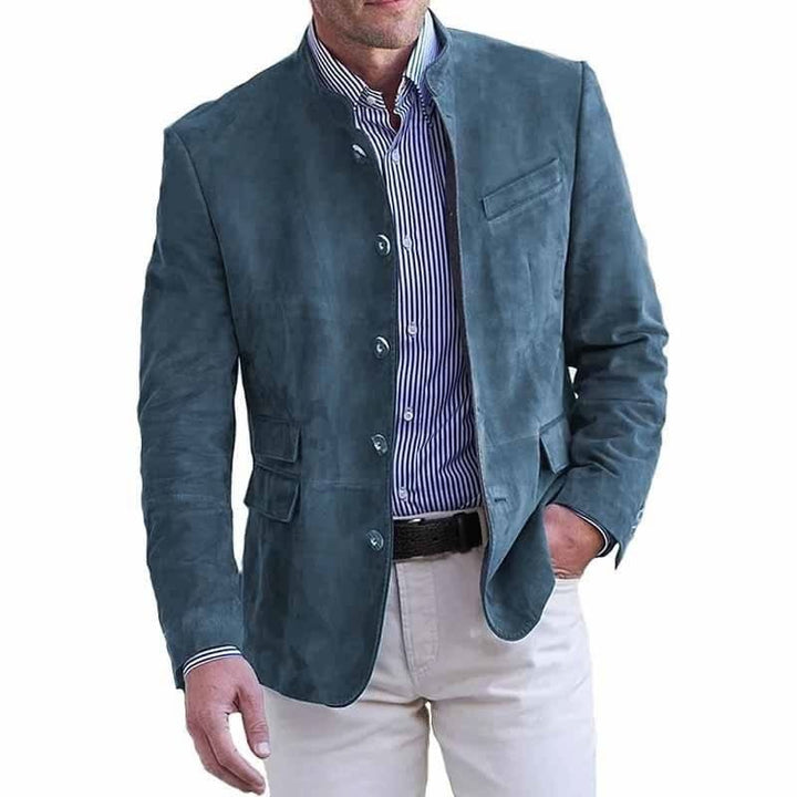 Herreblazer med opretstående krave og fem knapper