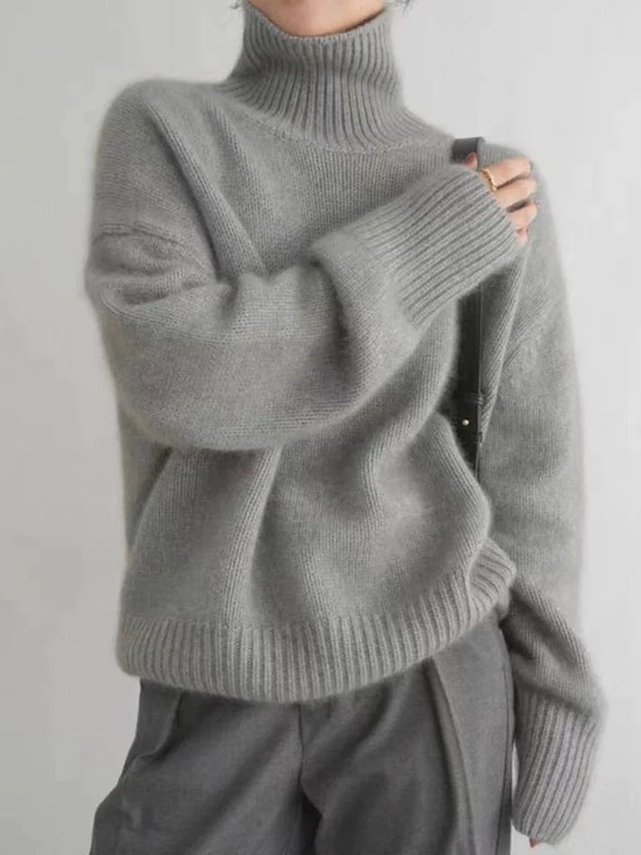 Oversized Striktrøje Med Rullekrave