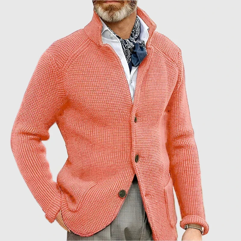 Knitted Cardigan with Stand Collar for Men