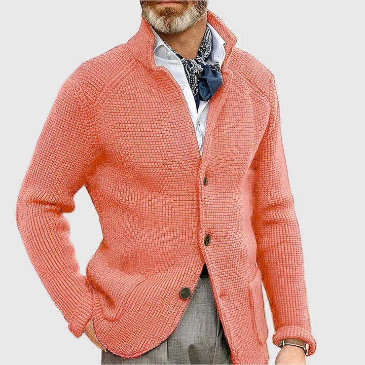 Knitted Cardigan with Stand Collar for Men