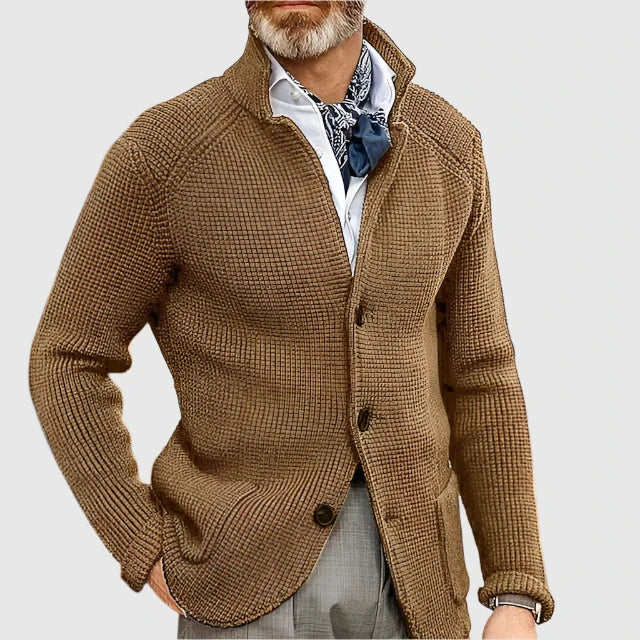 Knitted Cardigan with Stand Collar for Men