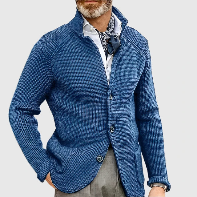 Knitted Cardigan with Stand Collar for Men
