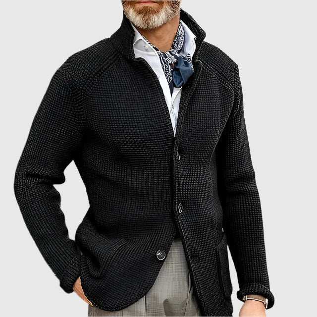 Knitted Cardigan with Stand Collar for Men
