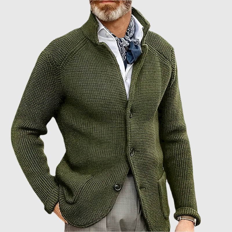 Knitted Cardigan with Stand Collar for Men
