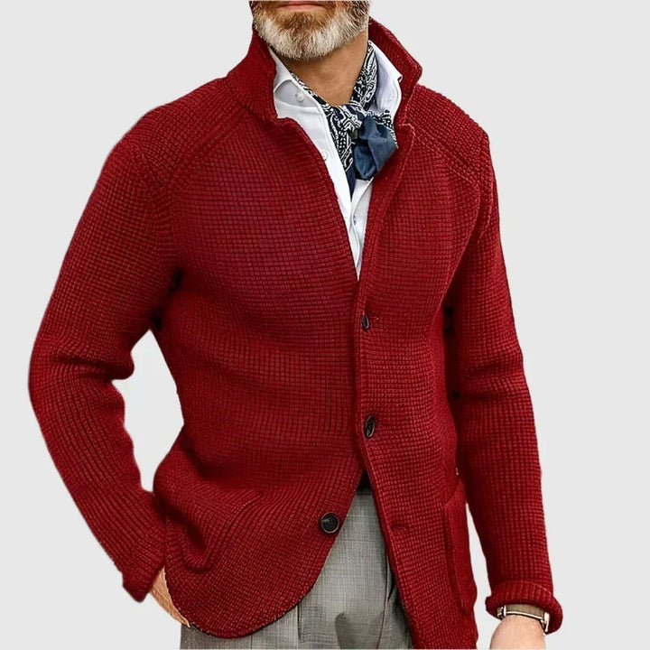Knitted Cardigan with Stand Collar for Men