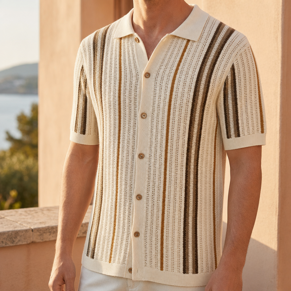 Striped knitted polo shirt for men
