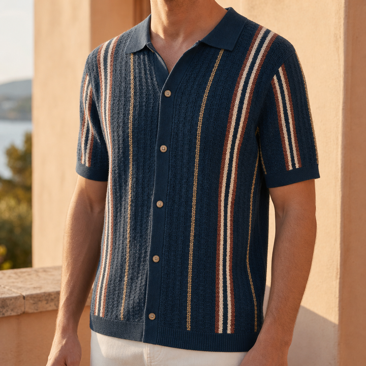 Striped knitted polo shirt for men
