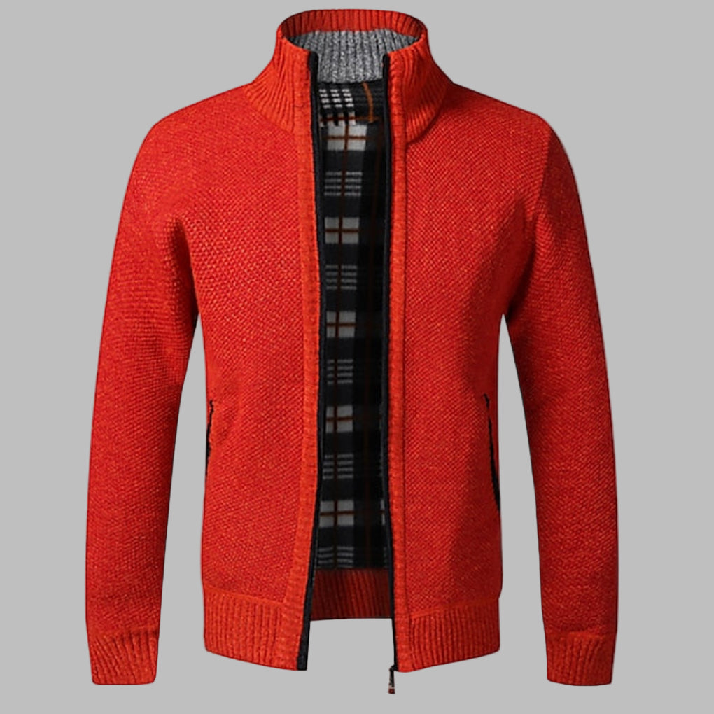 Men's cardigan with zip and stand-up collar