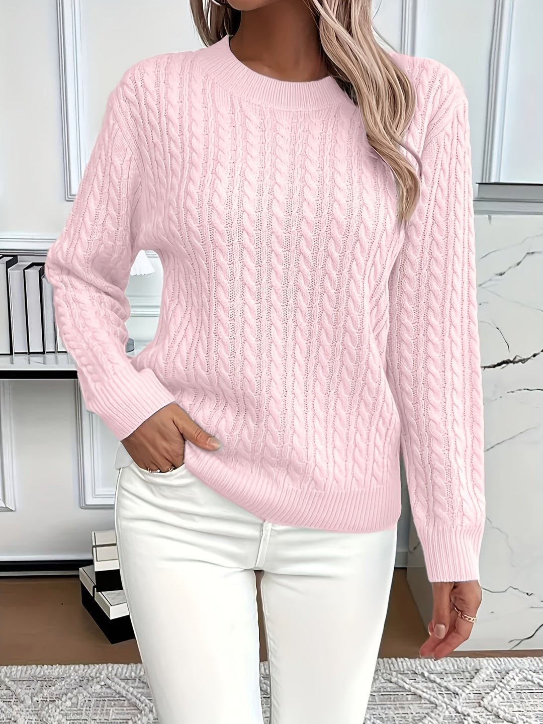 Cable-Knit Crewneck Sweater for Women