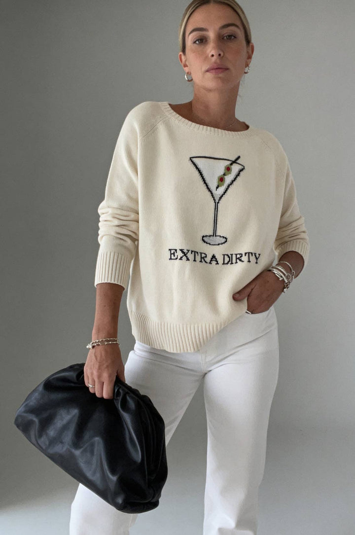 Oversized dame-sweater i bomuld med martini-motiv