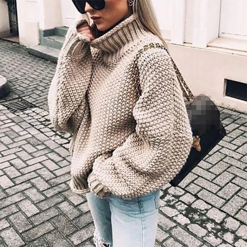 Thick Knit Turtleneck Sweater for Women