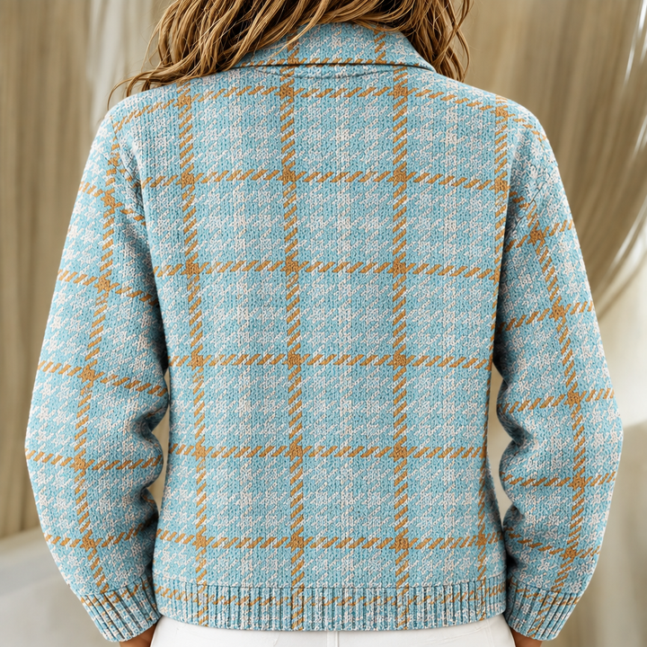 Women's striped jacket with plaid pattern and button closure