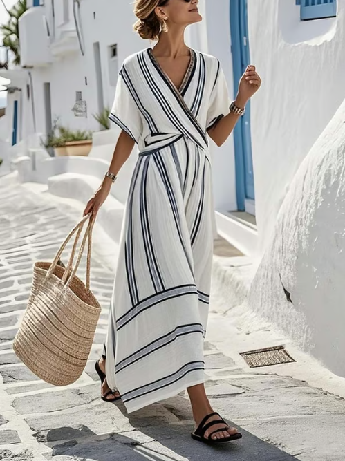 Jumpsuit with Crossed Neckline for Women