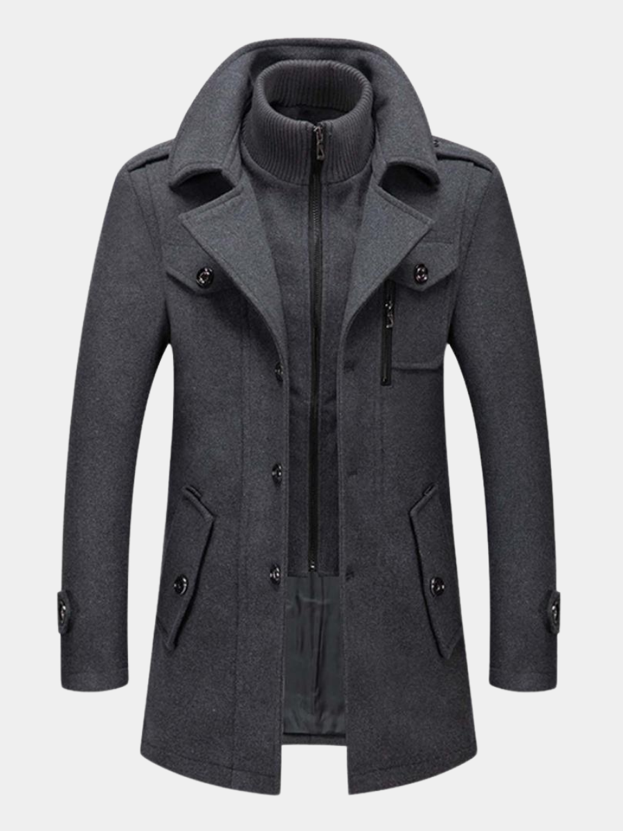 Peacoat Jacket with Layered Collar for Men