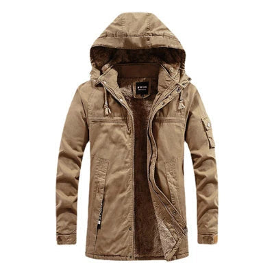 Fleece-lined hooded parka for men