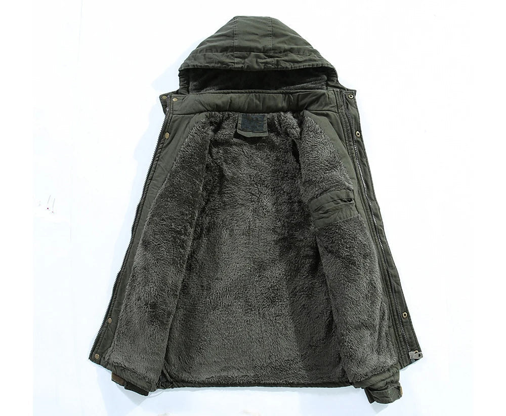 Fleece-lined hooded parka for men
