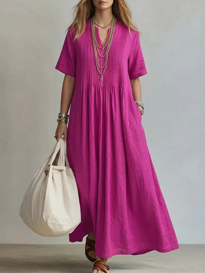 Short-Sleeve V-Neck Dress for Women